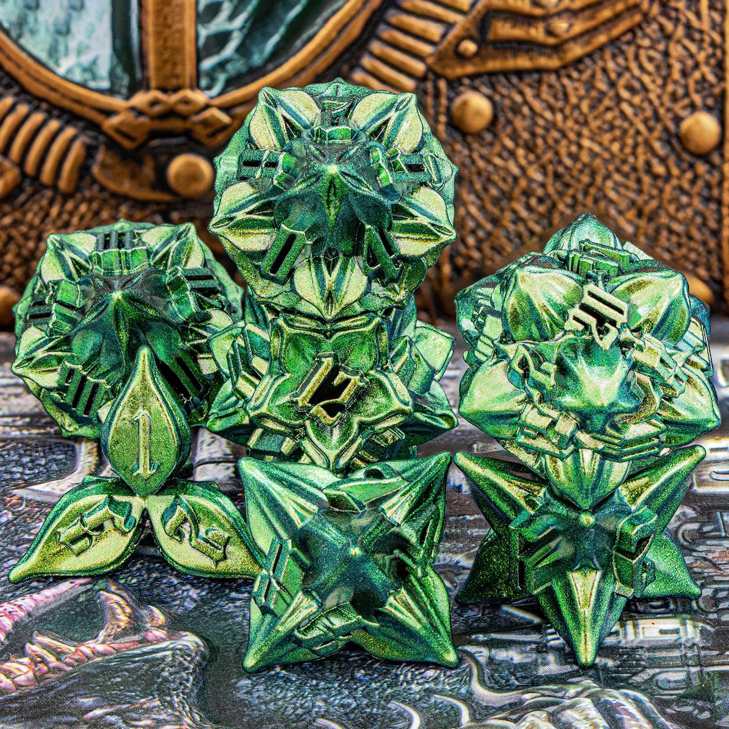Metal Dice Set - 7pc Dragon Polyhedral Dice for MTG, D&D & RPG
