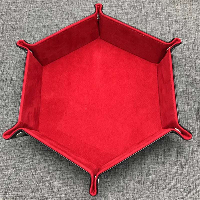 Folding Hexagon Dice Tray - PU Leather & Velvet Rolling Tray