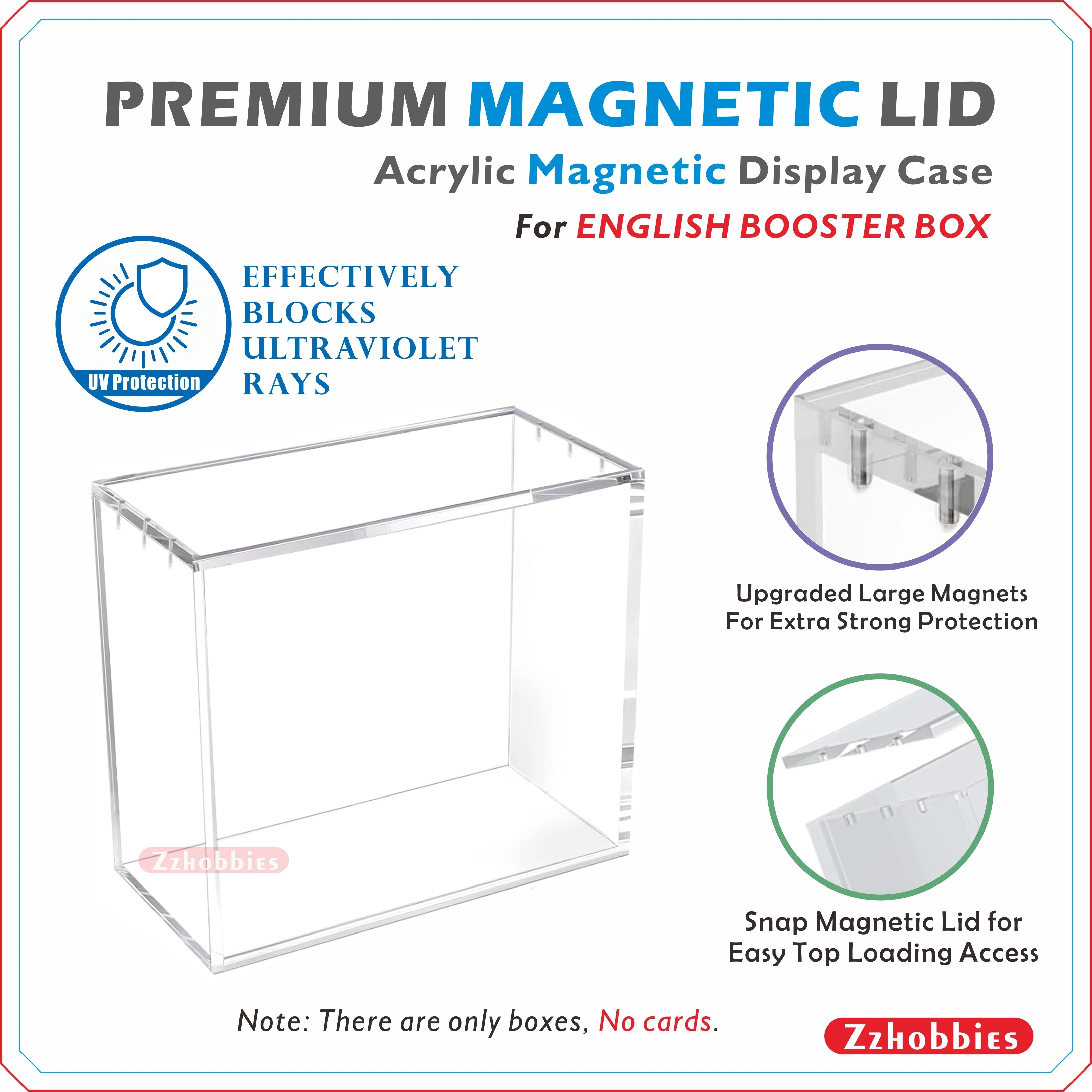 Acrylic Booster Box Case with Magnetic Lid, Clear Display Case for English Booster Boxes, Dustproof, 5mm Thick Protector