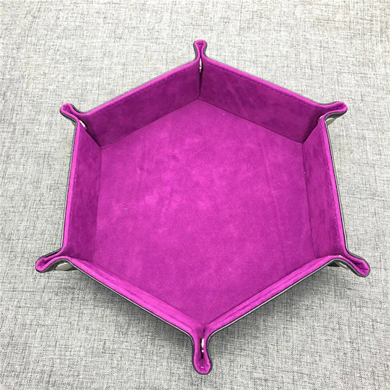 Folding Hexagon Dice Tray - PU Leather & Velvet Rolling Tray