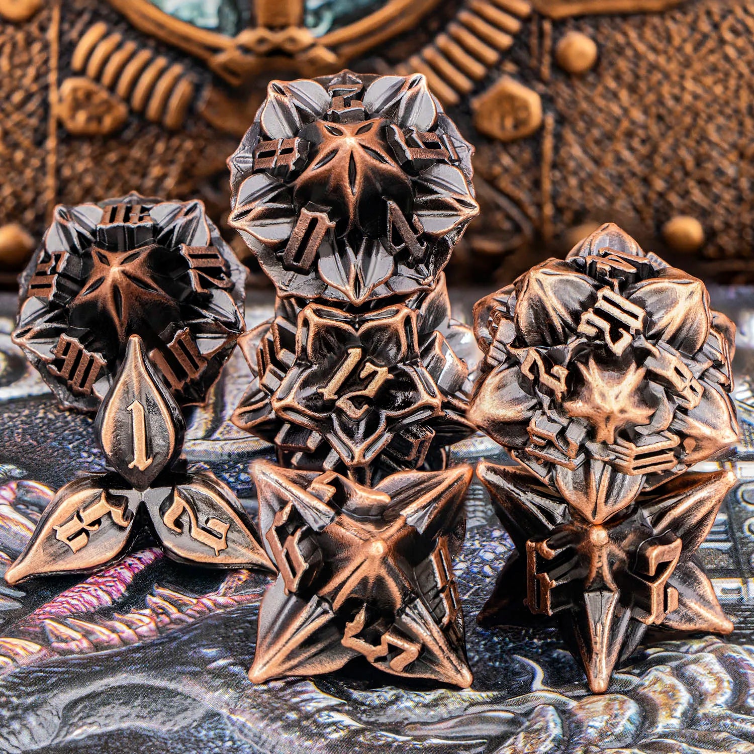 Metal Dice Set - 7pc Dragon Polyhedral Dice for MTG, D&D & RPG