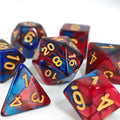 Polyhedral Dice Set - 7pc Red & Blue Swirl with Gold Ink (D4-D20)