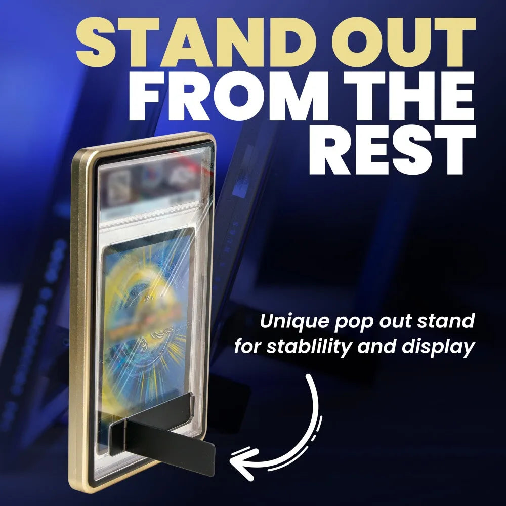 2-in-1 PSA/CGC Graded Card Protective Box with Stand Transparent Metal Magnetic Case Double-sided Glass UV Protection