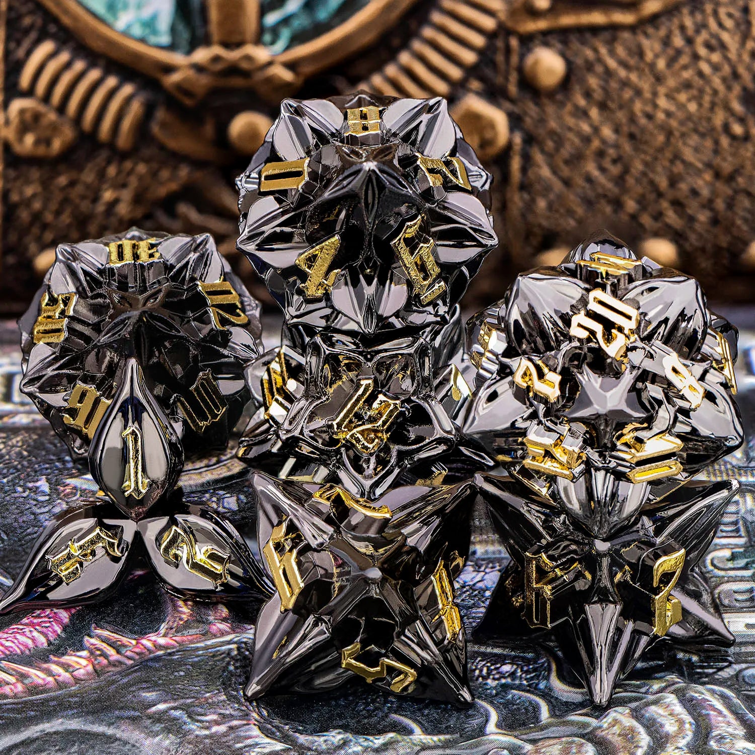 Metal Dice Set - 7pc Dragon Polyhedral Dice for MTG, D&D & RPG
