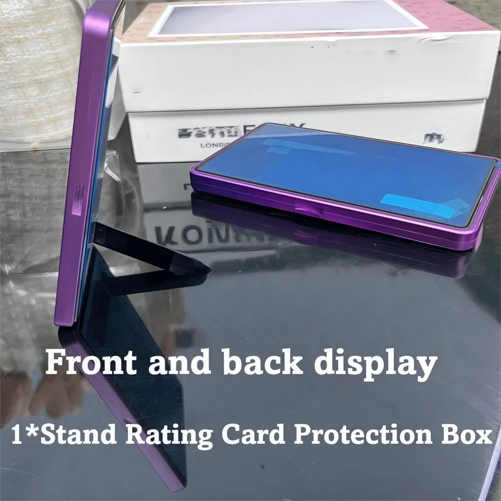 2-in-1 PSA/CGC Graded Card Protective Box with Stand Transparent Metal Magnetic Case Double-sided Glass UV Protection