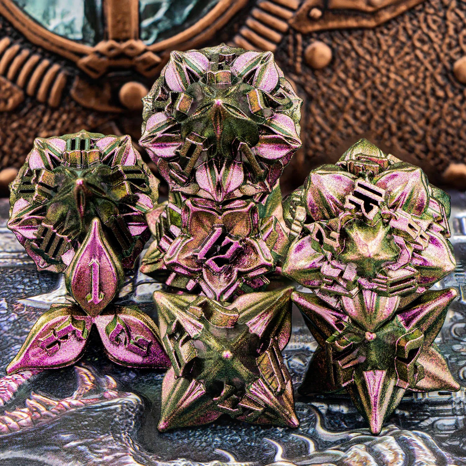 Metal Dice Set - 7pc Dragon Polyhedral Dice for MTG, D&D & RPG