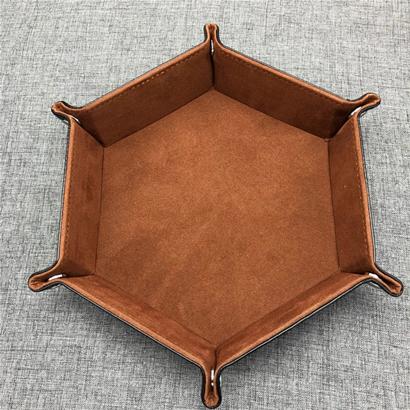 Folding Hexagon Dice Tray - PU Leather & Velvet Rolling Tray