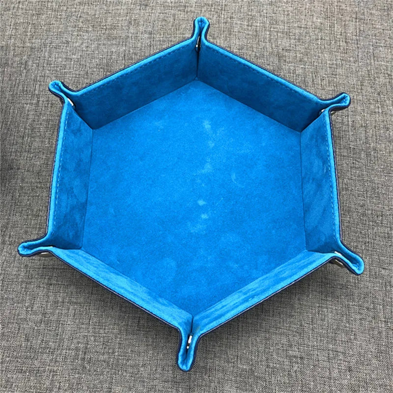 Folding Hexagon Dice Tray - PU Leather & Velvet Rolling Tray