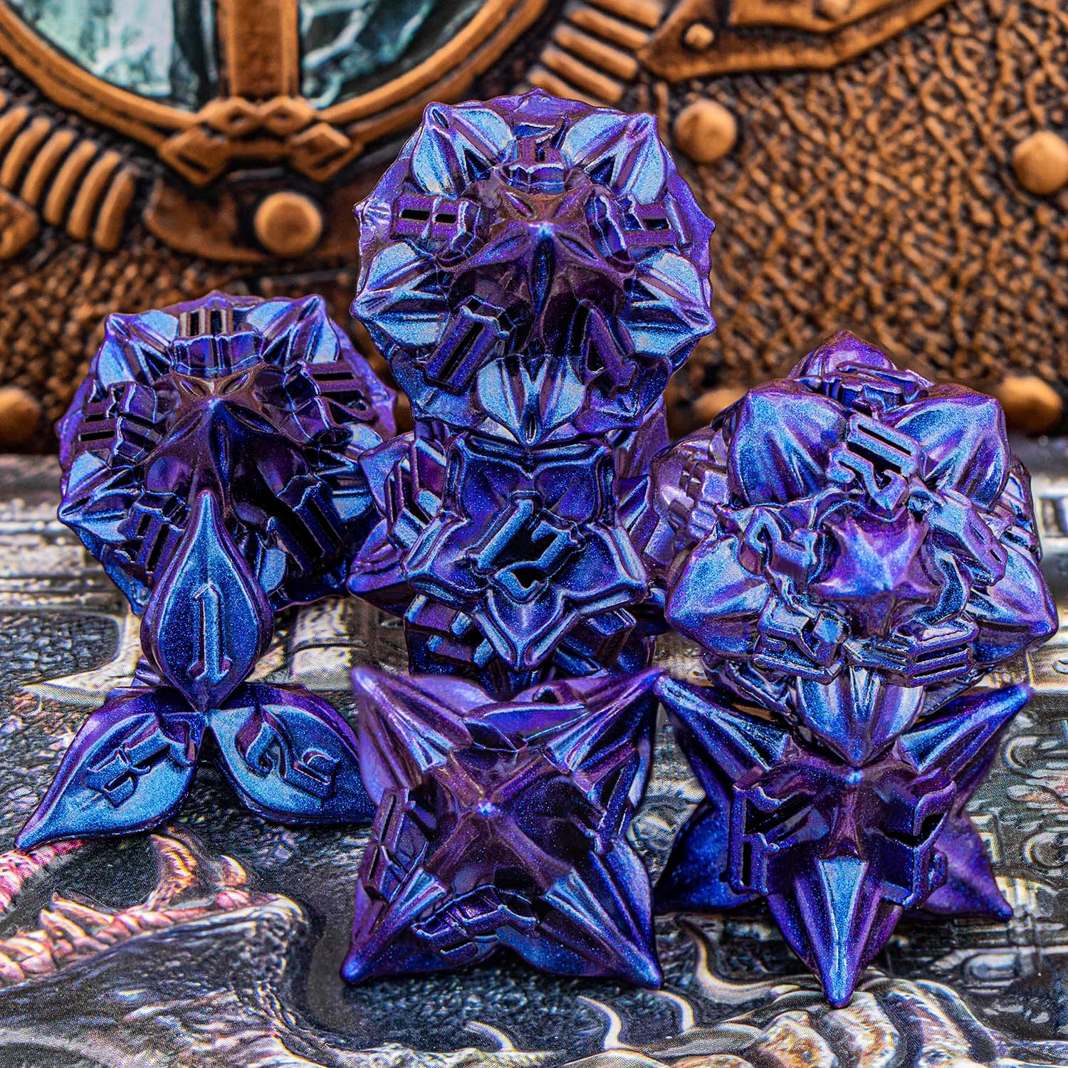 Metal Dice Set - 7pc Dragon Polyhedral Dice for MTG, D&D & RPG