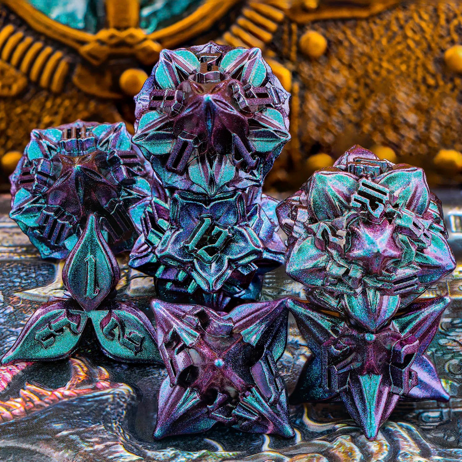 Metal Dice Set - 7pc Dragon Polyhedral Dice for MTG, D&D & RPG