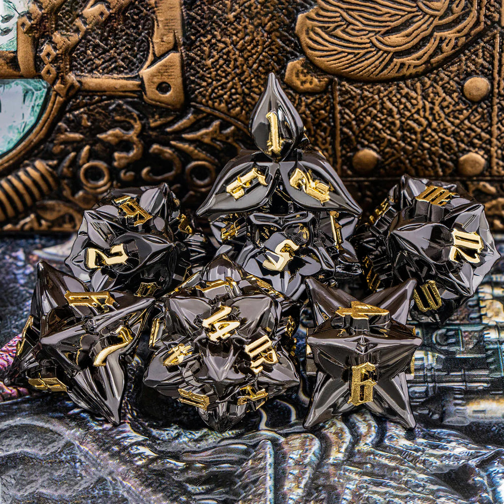 Metal Dice Set - 7pc Dragon Polyhedral Dice for MTG, D&D & RPG