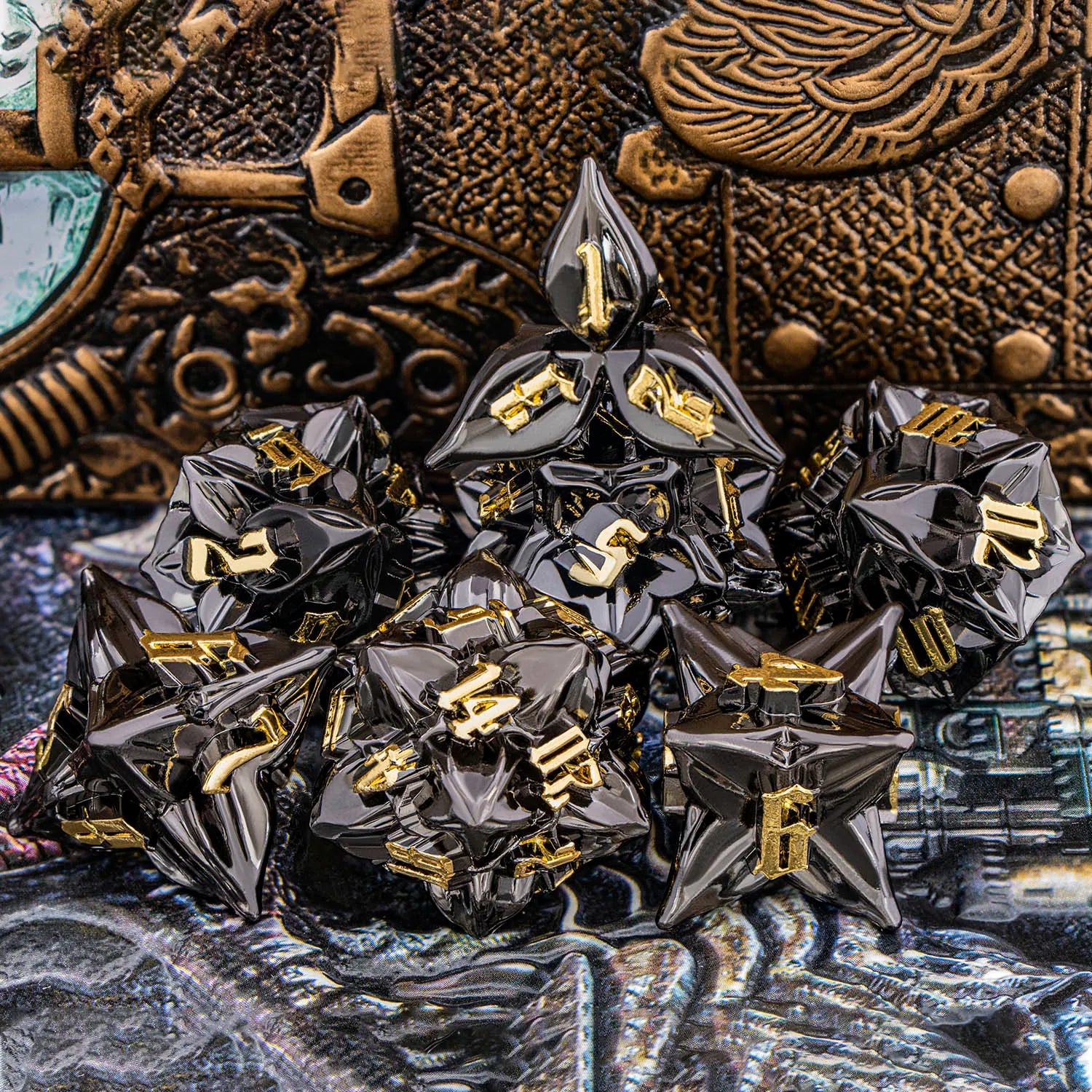 Metal Dice Set - 7pc Dragon Polyhedral Dice for MTG, D&D & RPG
