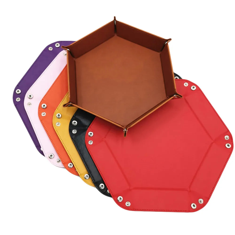 Folding Hexagon Dice Tray - PU Leather & Velvet Rolling Tray