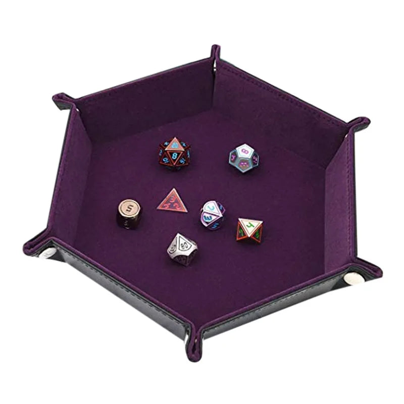 Folding Hexagon Dice Tray - PU Leather & Velvet Rolling Tray