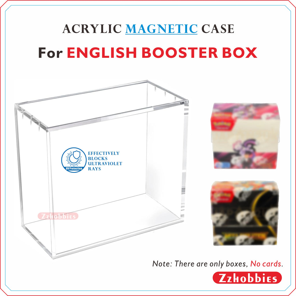 Acrylic Booster Box Case with Magnetic Lid, Clear Display Case for English Booster Boxes, Dustproof, 5mm Thick Protector