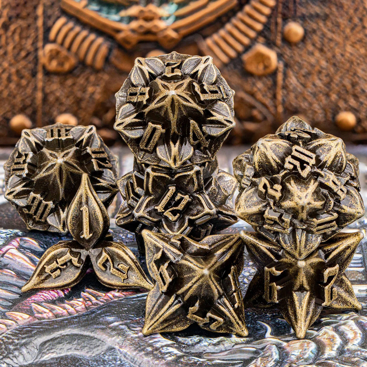 Metal Dice Set - 7pc Dragon Polyhedral Dice for MTG, D&D & RPG