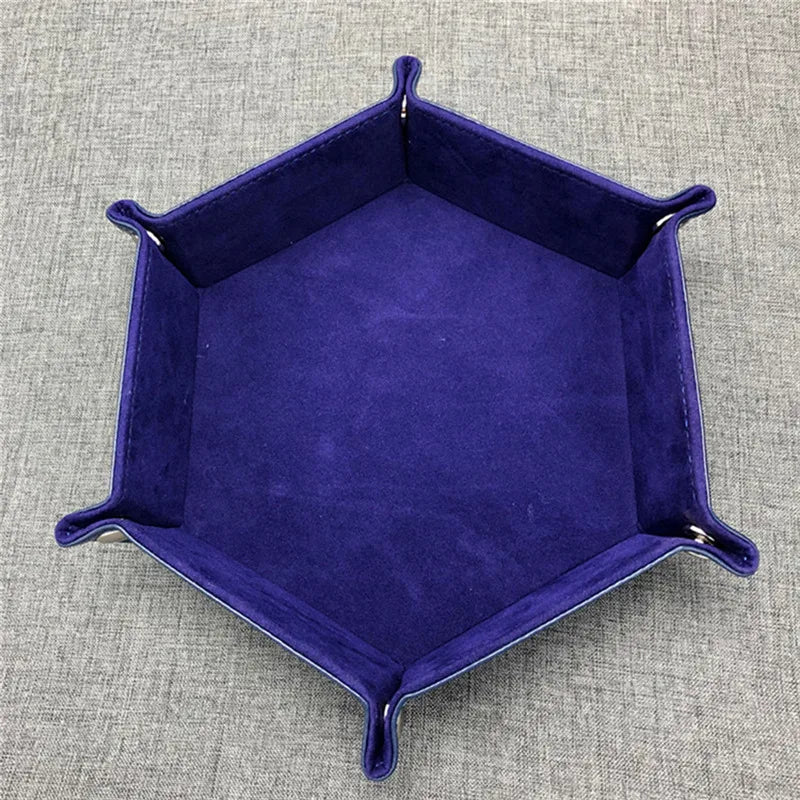 Folding Hexagon Dice Tray - PU Leather & Velvet Rolling Tray