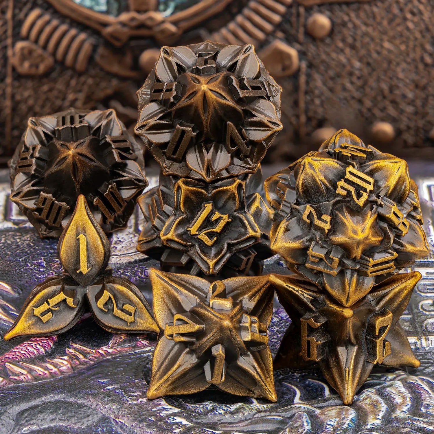 Metal Dice Set - 7pc Dragon Polyhedral Dice for MTG, D&D & RPG