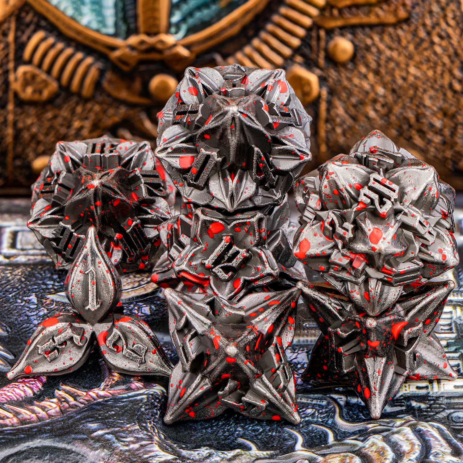 Metal Dice Set - 7pc Dragon Polyhedral Dice for MTG, D&D & RPG