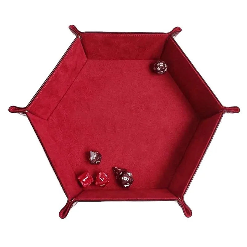 Folding Hexagon Dice Tray - PU Leather & Velvet Rolling Tray