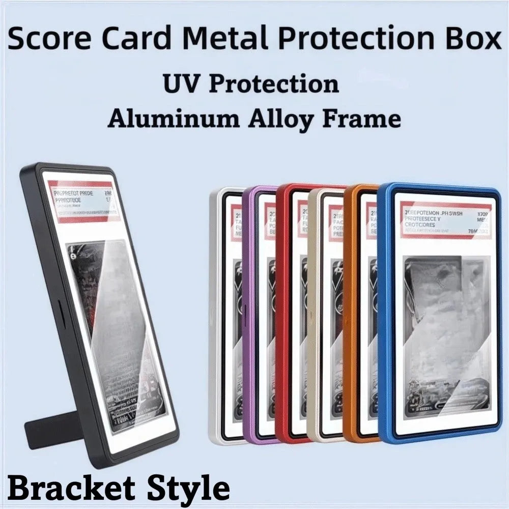 2-in-1 PSA/CGC Graded Card Protective Box with Stand Transparent Metal Magnetic Case Double-sided Glass UV Protection