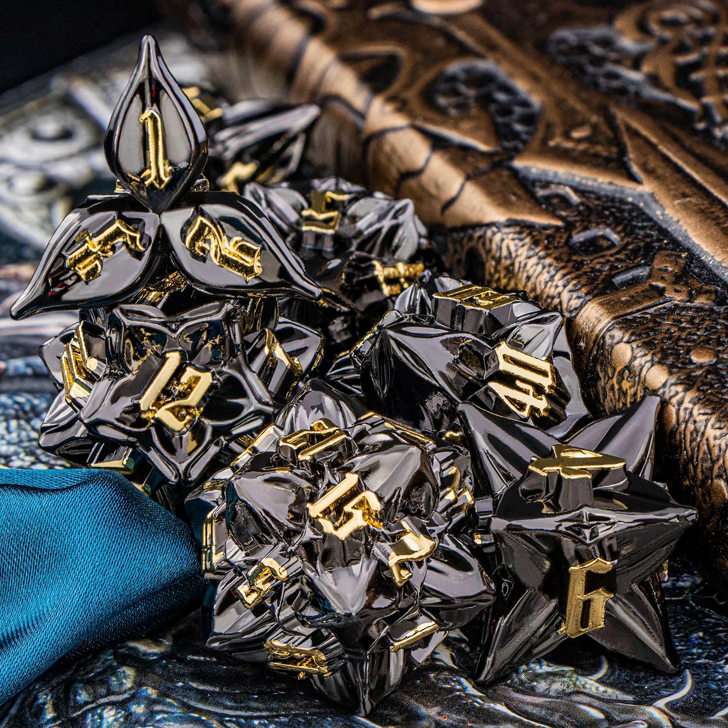 Metal Dice Set - 7pc Dragon Polyhedral Dice for MTG, D&D & RPG