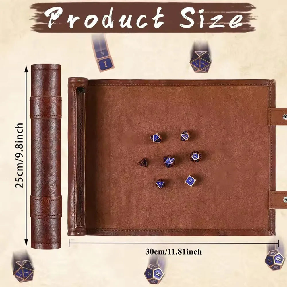 Zippered Dice Tray & Rolling Mat - PU Leather Travel Dice Holder