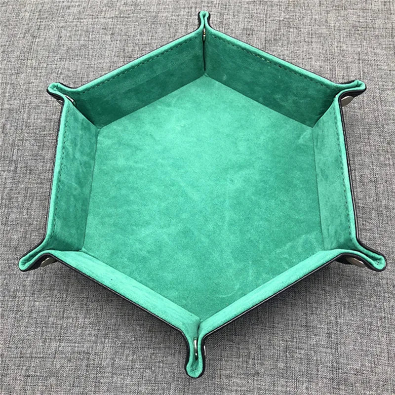 Folding Hexagon Dice Tray - PU Leather & Velvet Rolling Tray